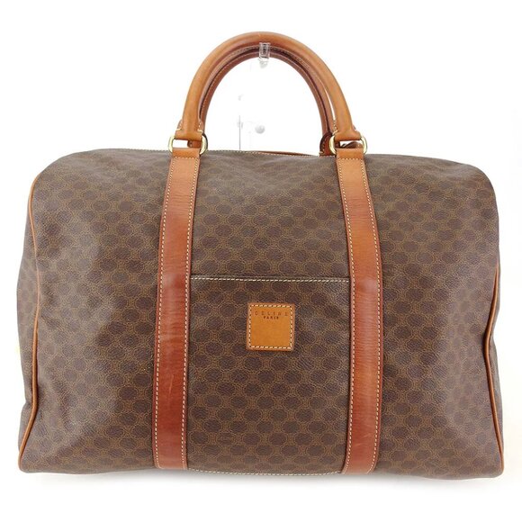 CELINE Boston bag macadam beige PVC ?~ leather Authentic USED